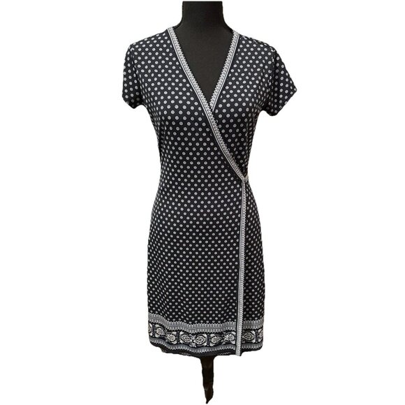 Max Studio True Wrap Dress Short Sleeve Blue & White Size Small V-Neck - Picture 1 of 6